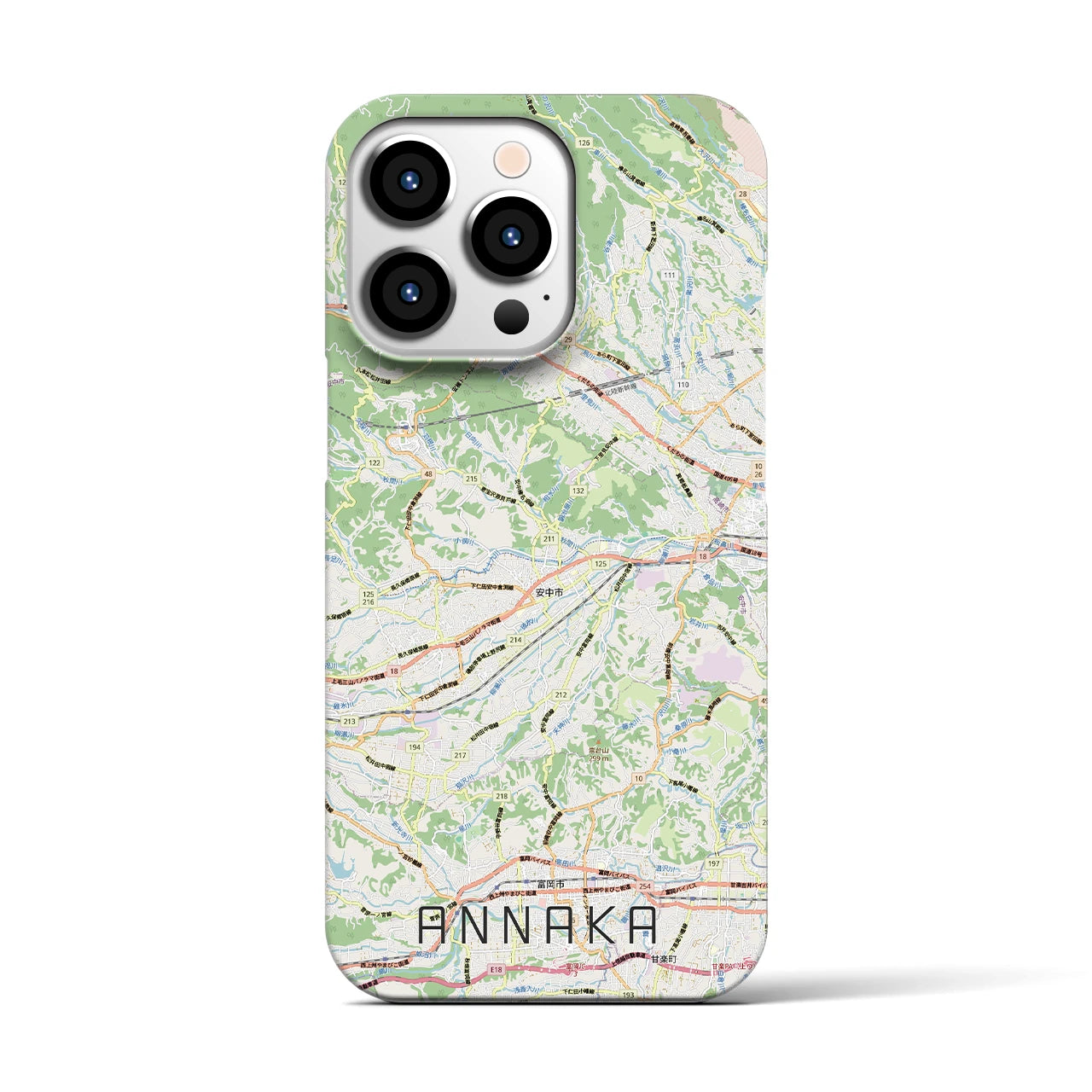 【安中(群馬県)】地図柄iPhoneケース(バックカバータイプ)ナチュラル・iPhone 13 Pro 用
