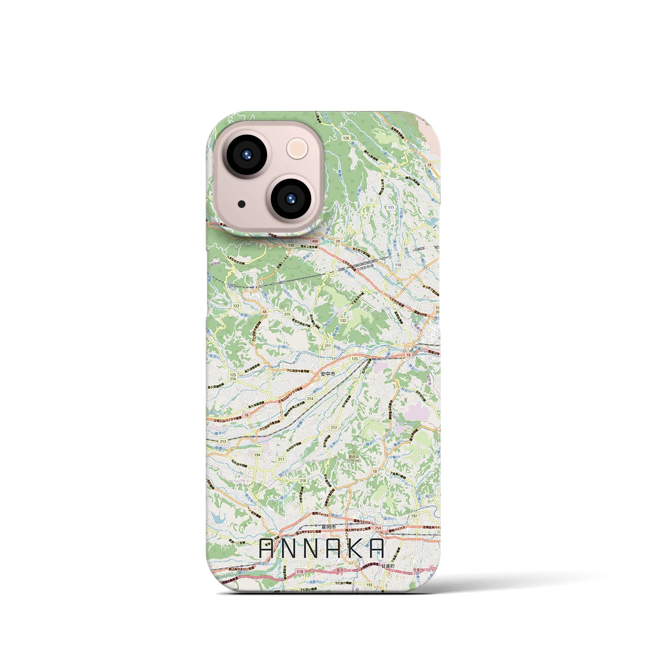 【安中(群馬県)】地図柄iPhoneケース(バックカバータイプ)ナチュラル・iPhone 13 mini 用