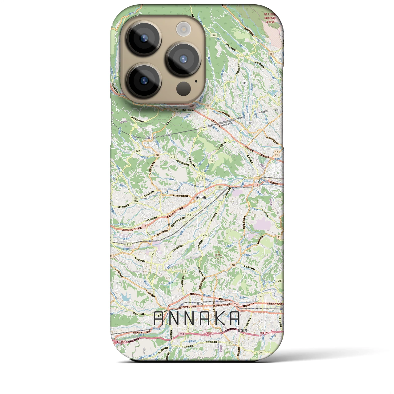 【安中(群馬県)】地図柄iPhoneケース(バックカバータイプ)ナチュラル・iPhone 14 Pro Max 用