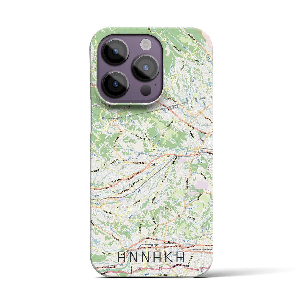 【安中(群馬県)】地図柄iPhoneケース(バックカバータイプ)ナチュラル・iPhone 14 Pro 用