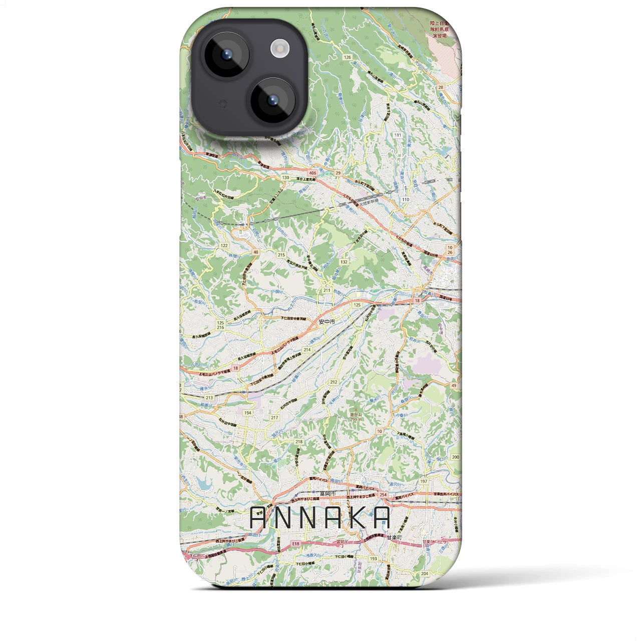 【安中(群馬県)】地図柄iPhoneケース(バックカバータイプ)ナチュラル・iPhone 14 Plus 用