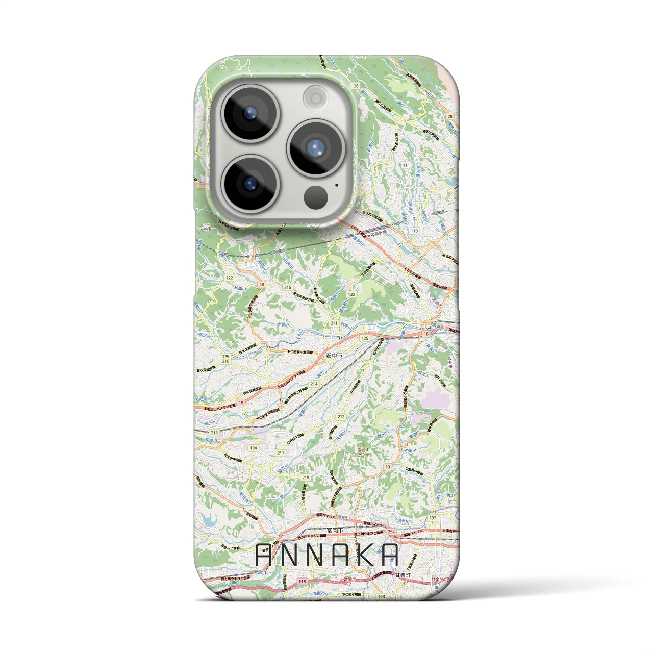 【安中(群馬県)】地図柄iPhoneケース(バックカバータイプ)ナチュラル・iPhone 15 Pro 用