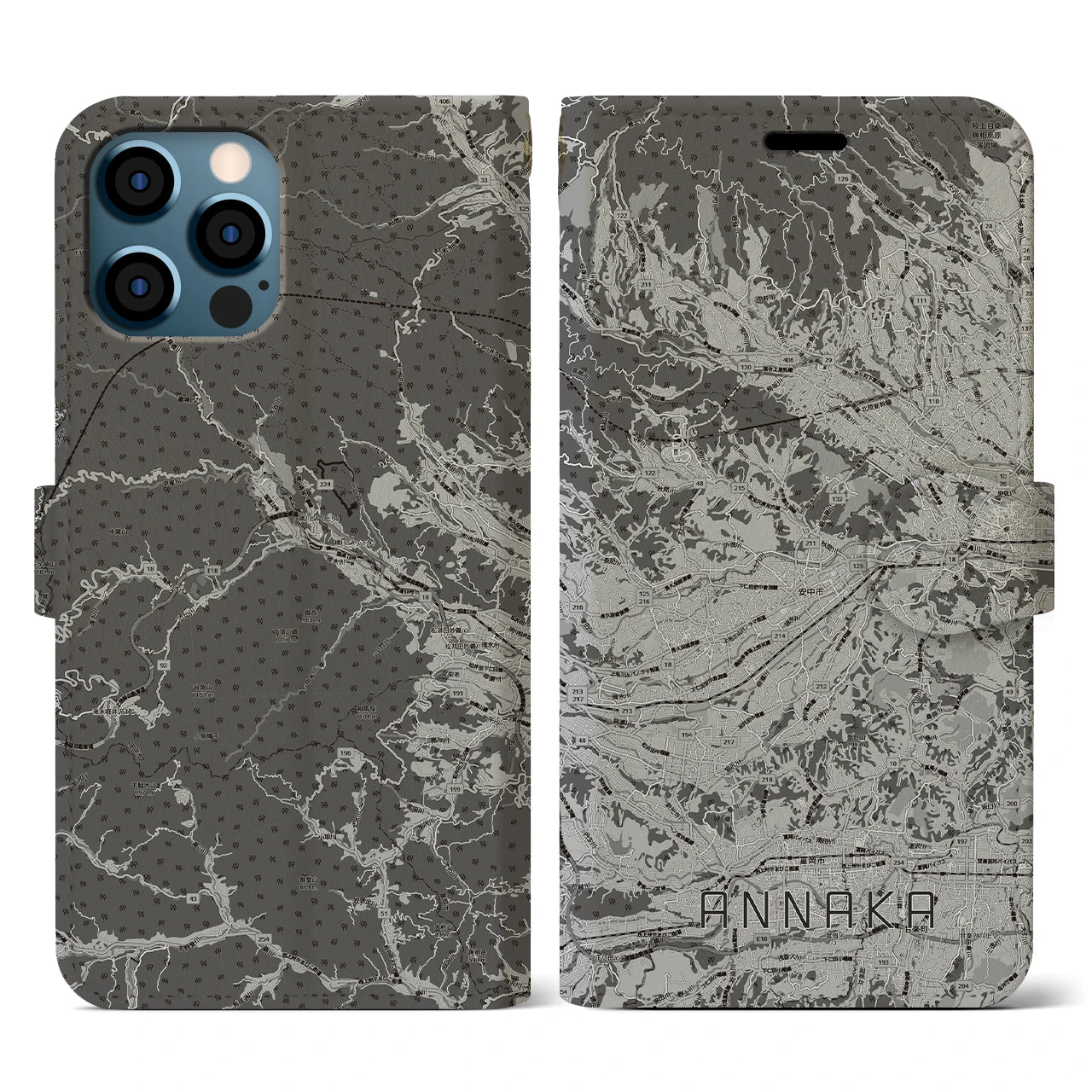 【安中(群馬県)】地図柄iPhoneケース(手帳タイプ)