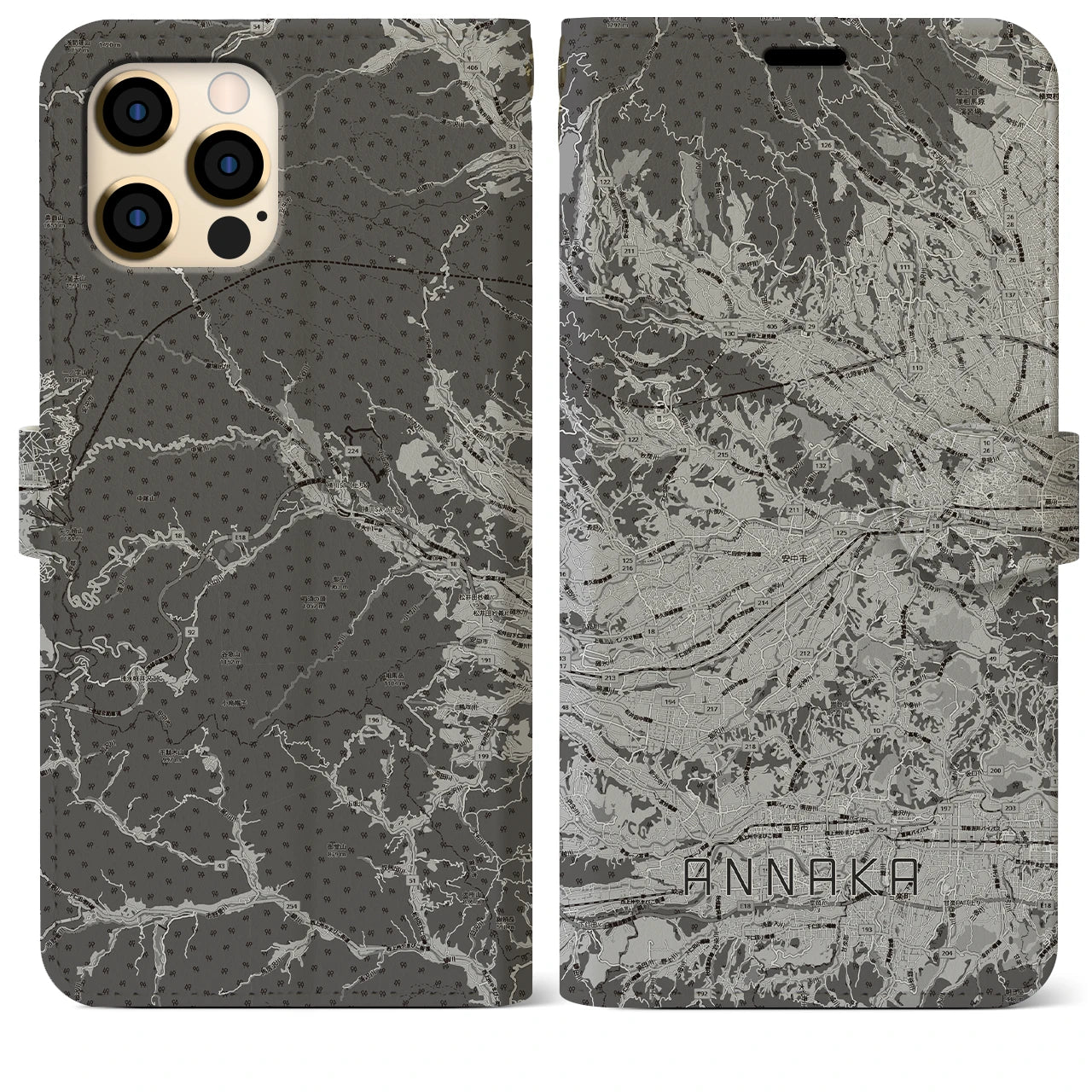 【安中(群馬県)】地図柄iPhoneケース(手帳タイプ)