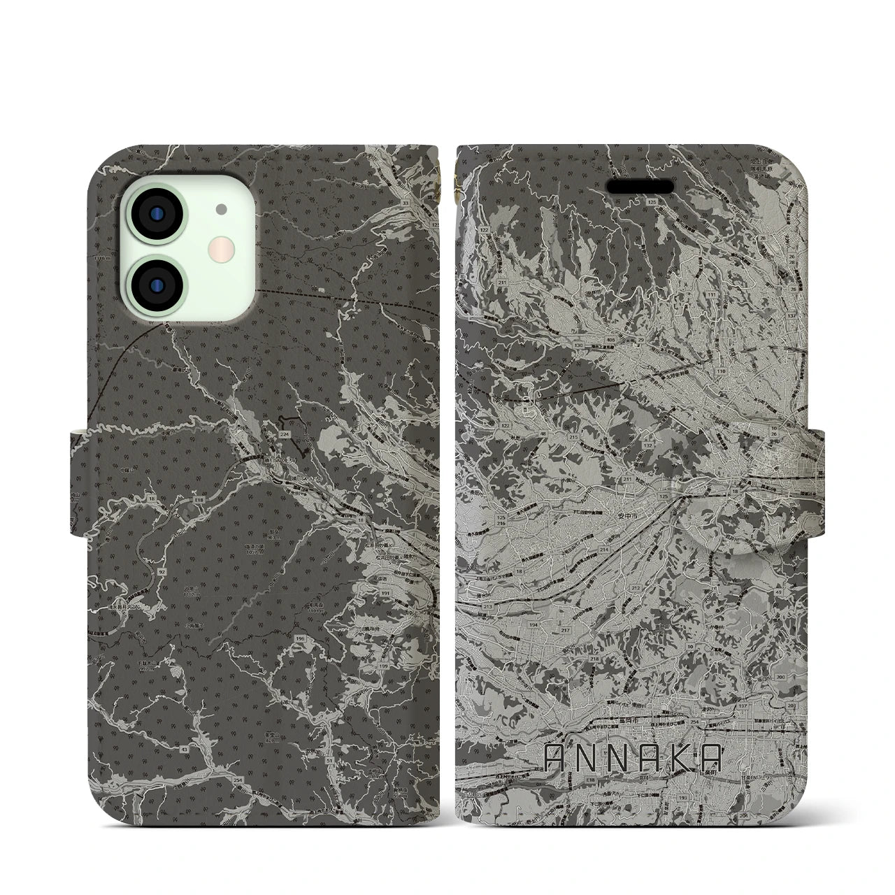 【安中(群馬県)】地図柄iPhoneケース(手帳タイプ)