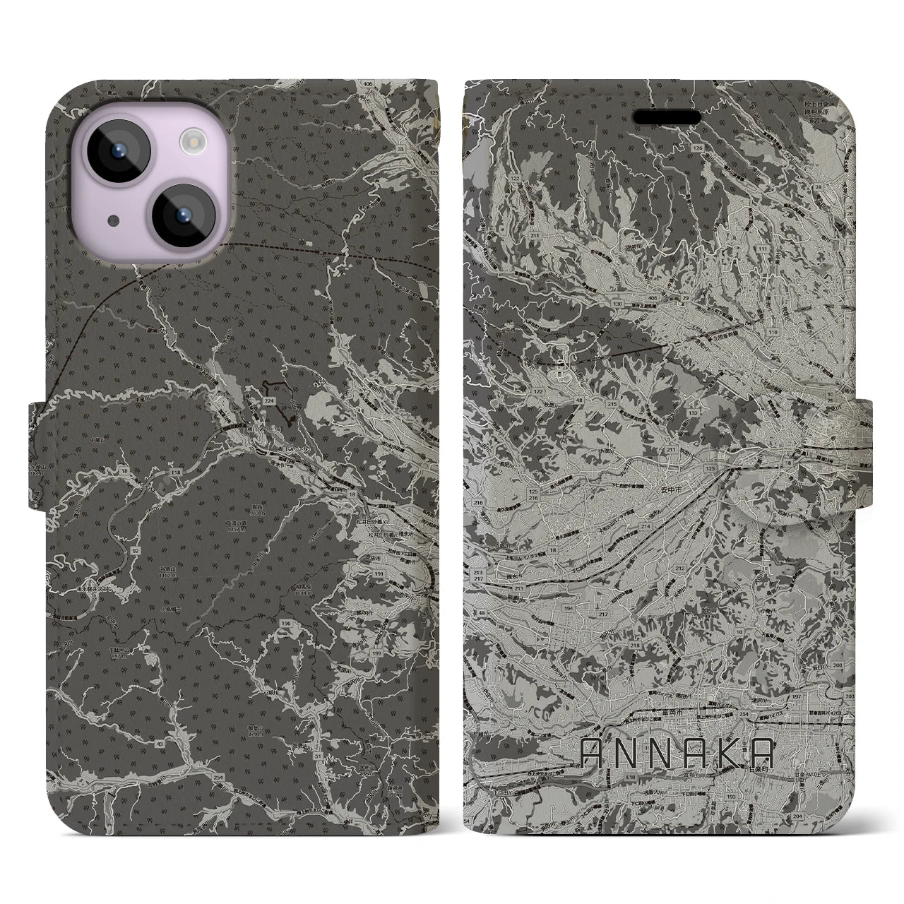 【安中(群馬県)】地図柄iPhoneケース(手帳タイプ)