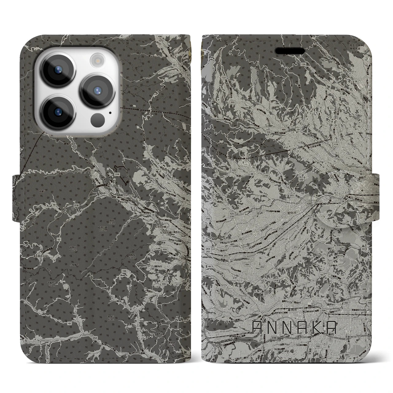 【安中(群馬県)】地図柄iPhoneケース(手帳タイプ)