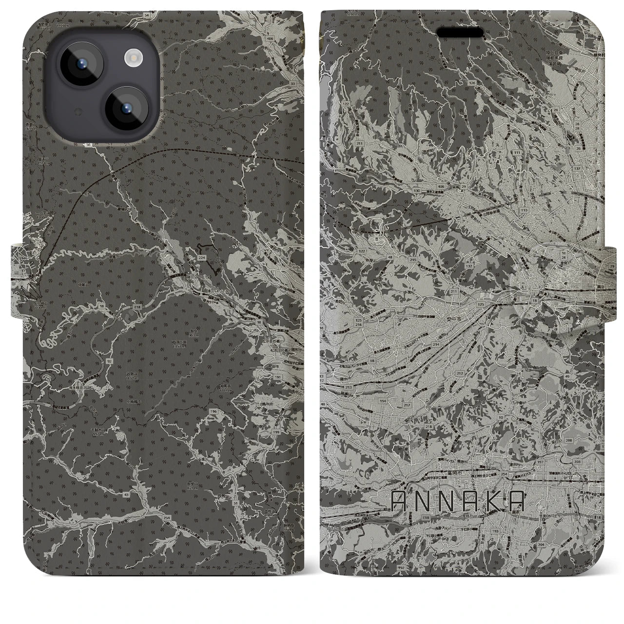 【安中(群馬県)】地図柄iPhoneケース(手帳タイプ)