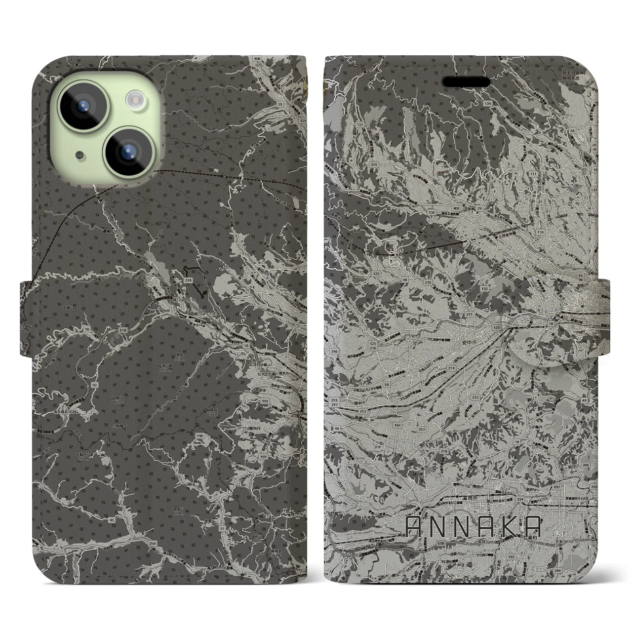 【安中(群馬県)】地図柄iPhoneケース(手帳タイプ)