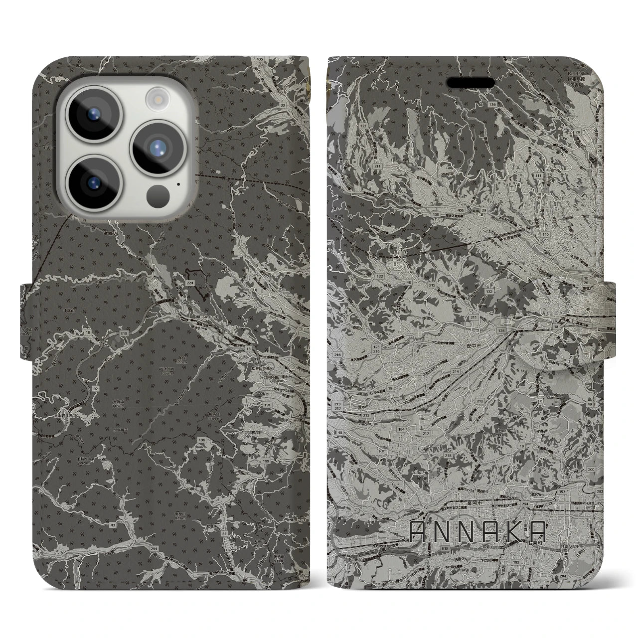 【安中(群馬県)】地図柄iPhoneケース(手帳タイプ)