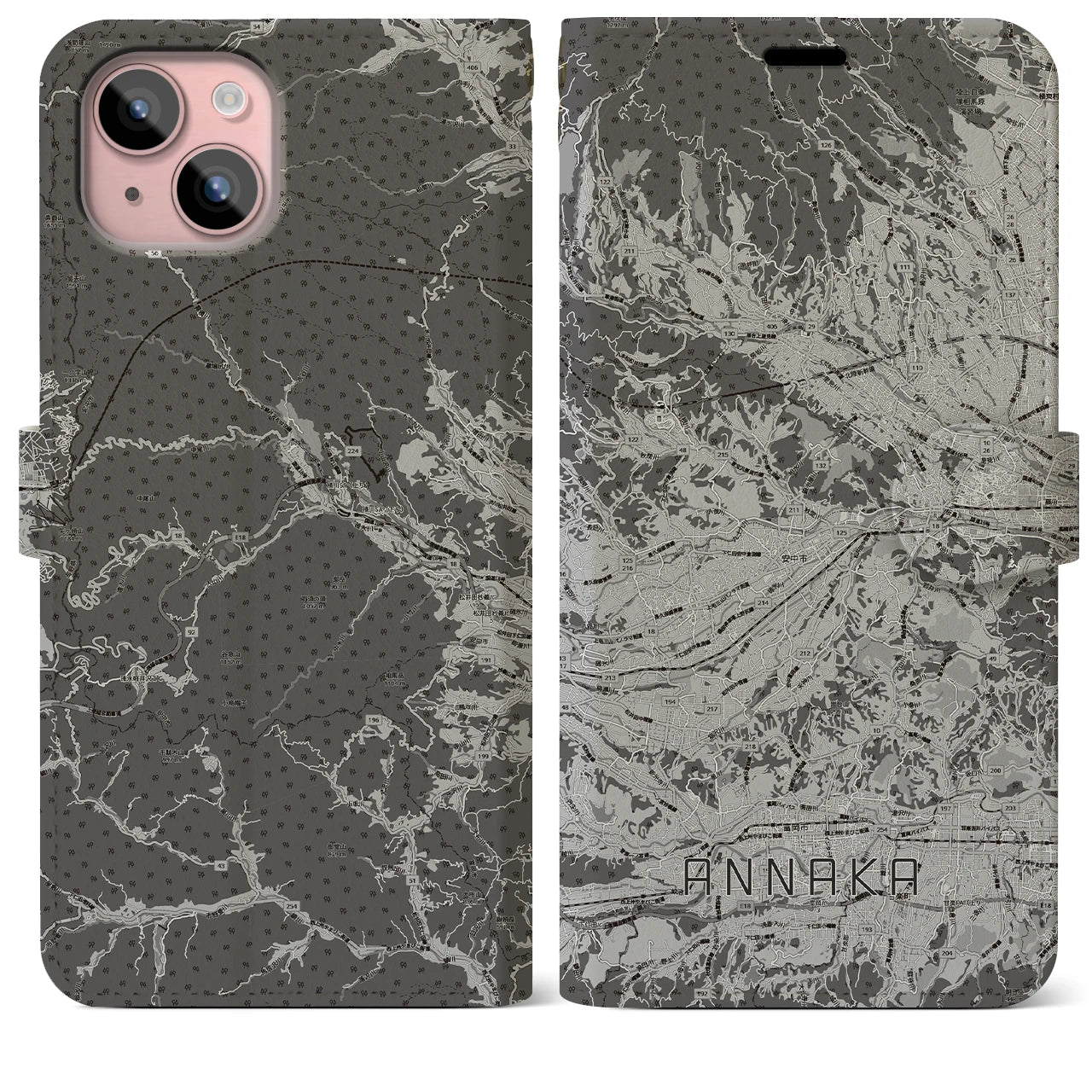 【安中(群馬県)】地図柄iPhoneケース(手帳タイプ)