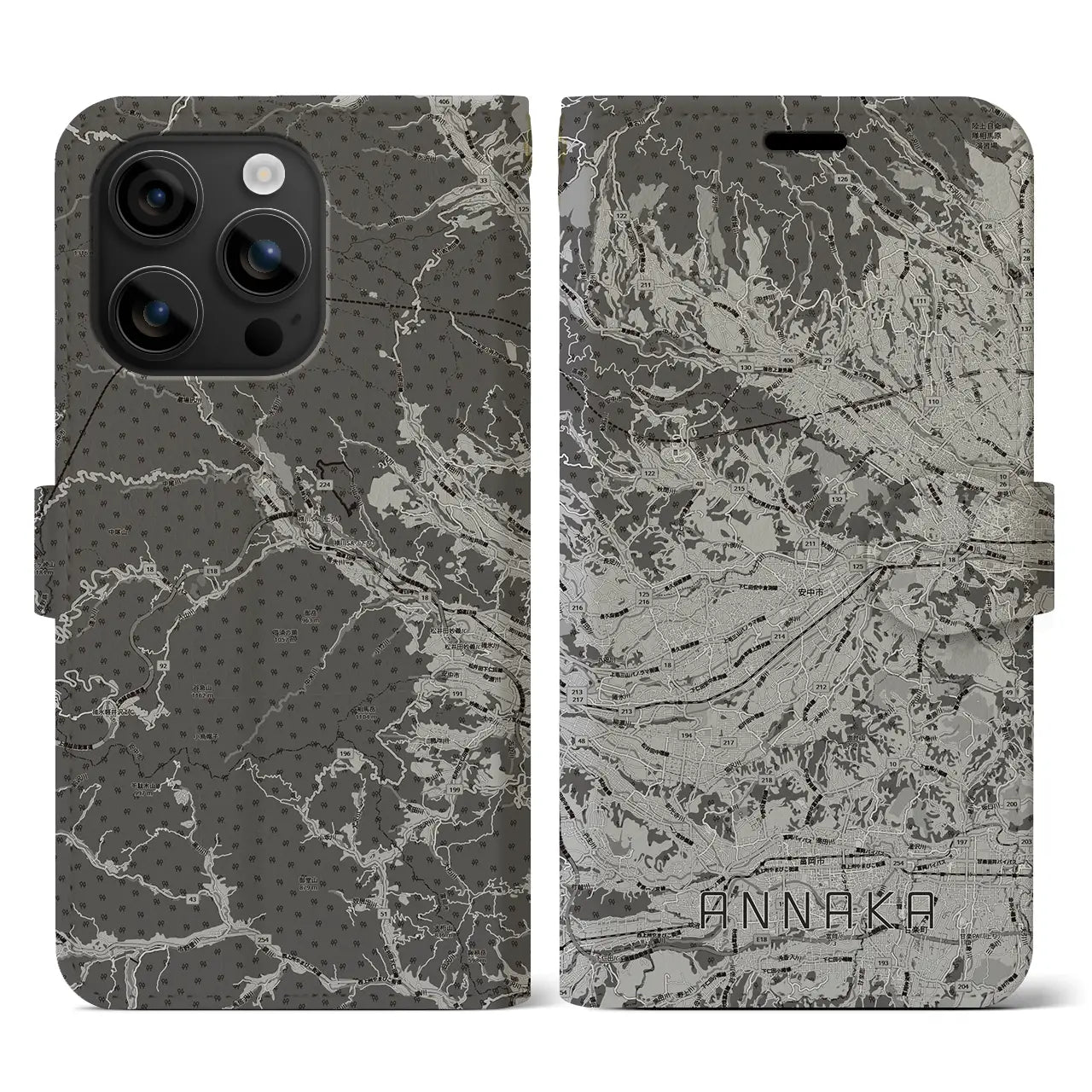 【安中(群馬県)】地図柄iPhoneケース(手帳タイプ)