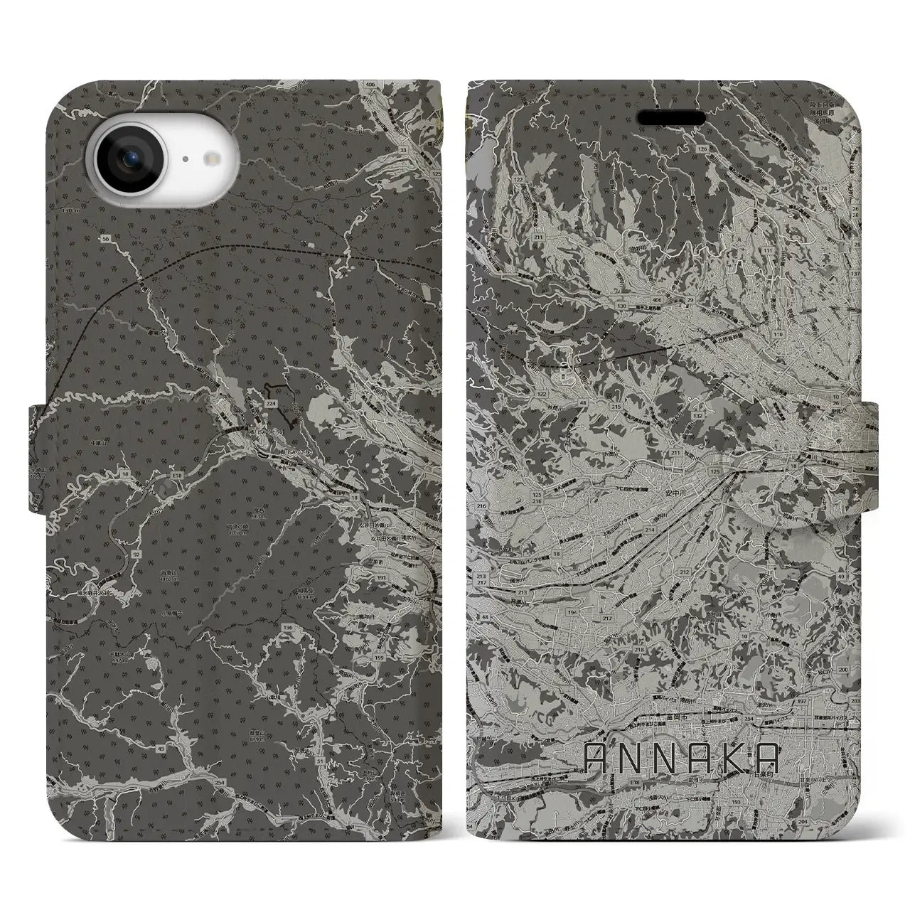 【安中(群馬県)】地図柄iPhoneケース(手帳タイプ)