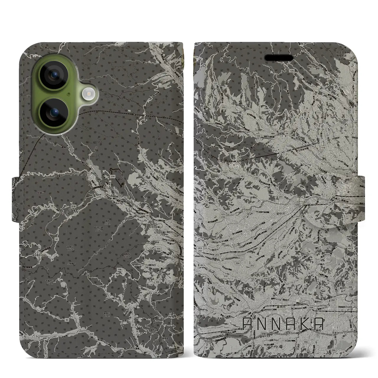 【安中(群馬県)】地図柄iPhoneケース(手帳タイプ)