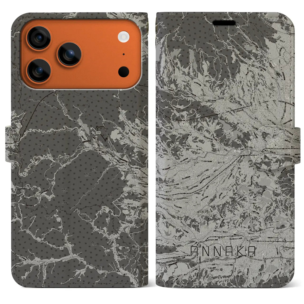 【安中(群馬県)】地図柄iPhoneケース(手帳タイプ)