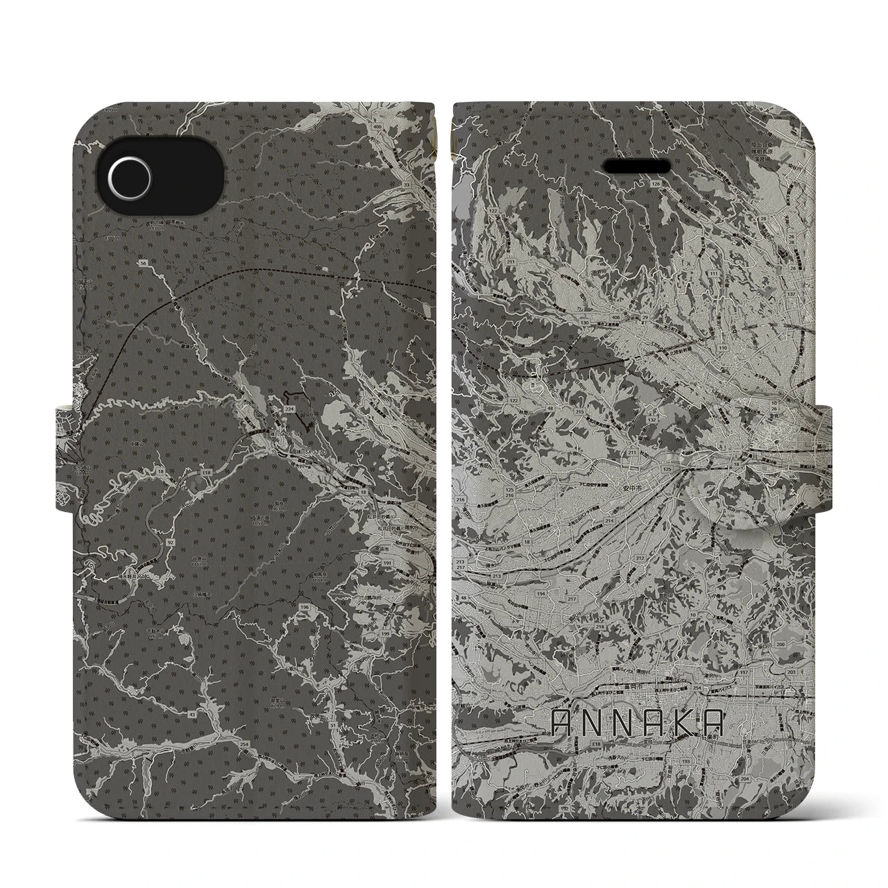 【安中(群馬県)】地図柄iPhoneケース(手帳タイプ)