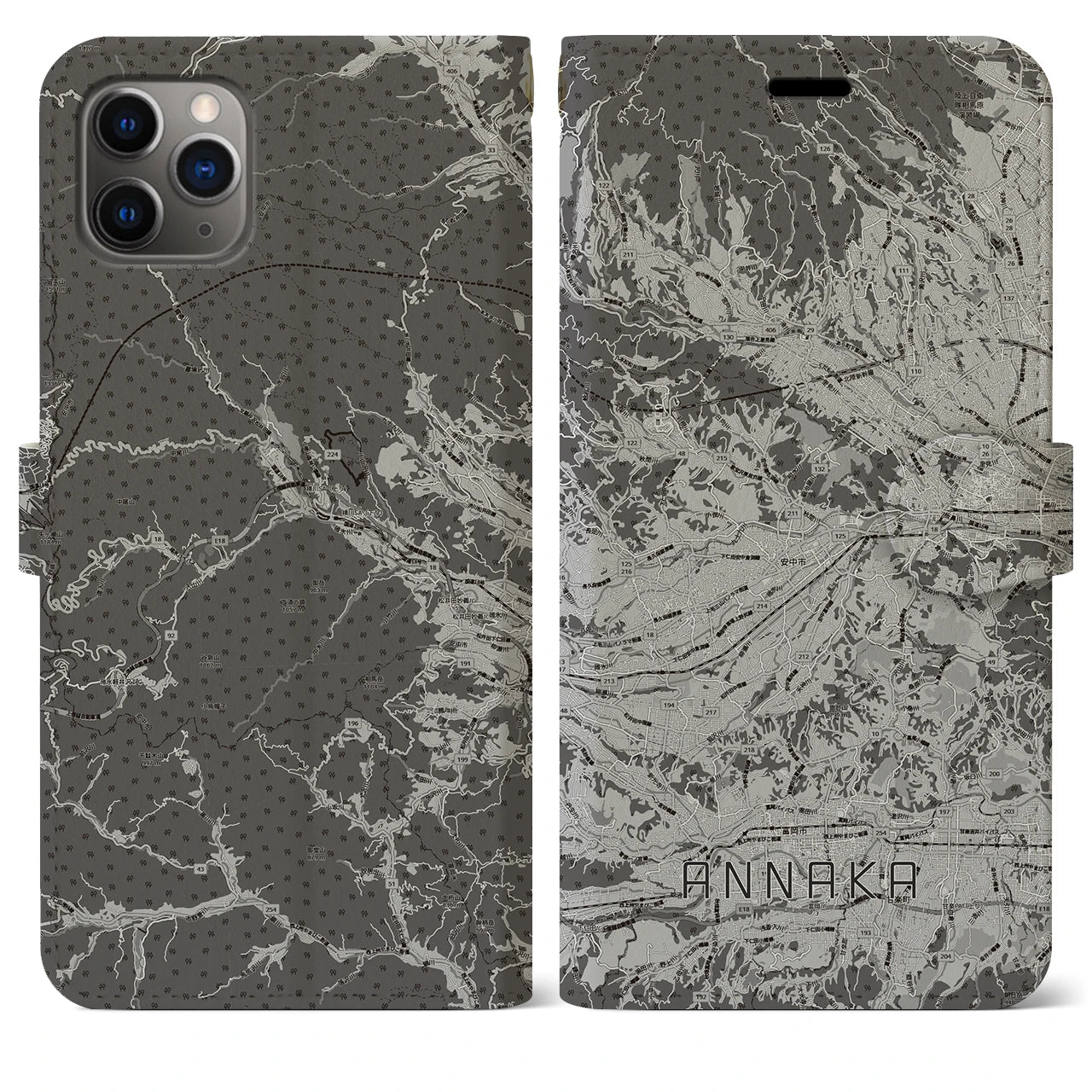 【安中(群馬県)】地図柄iPhoneケース(手帳タイプ)