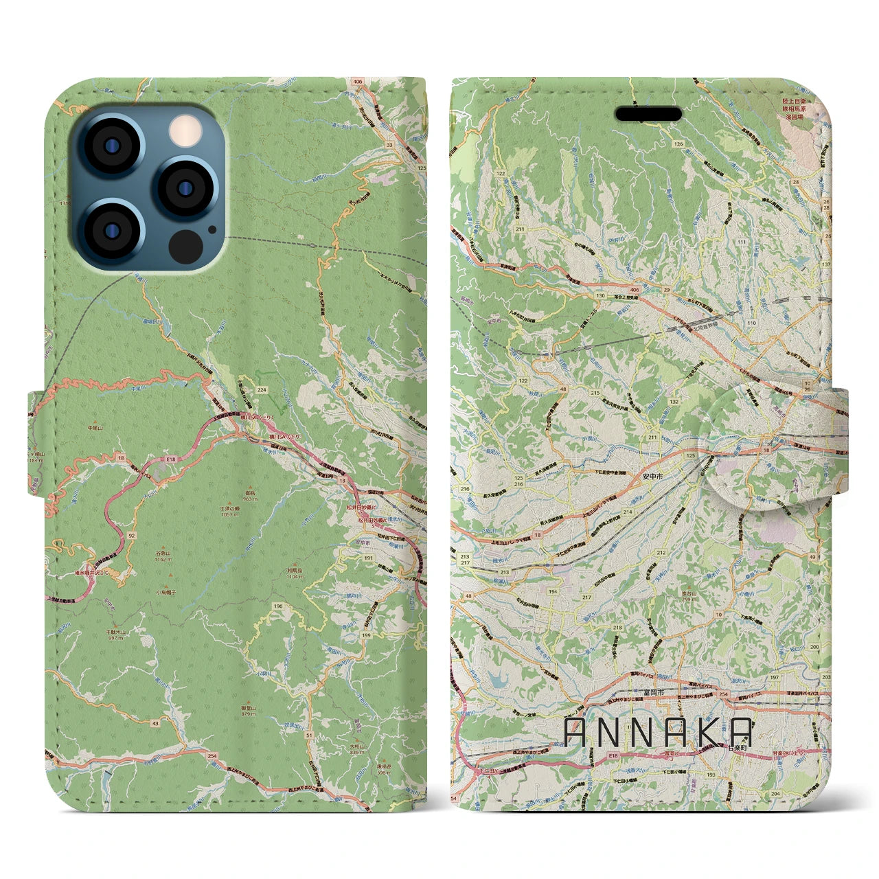 【安中(群馬県)】地図柄iPhoneケース(手帳タイプ)