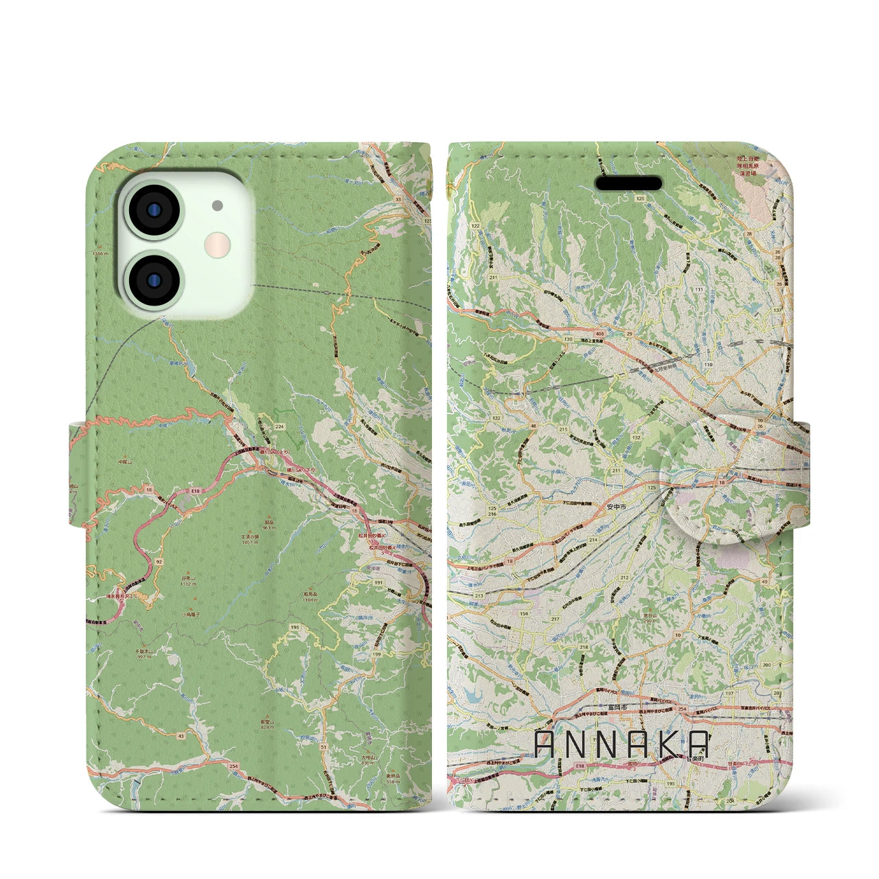 【安中(群馬県)】地図柄iPhoneケース(手帳タイプ)