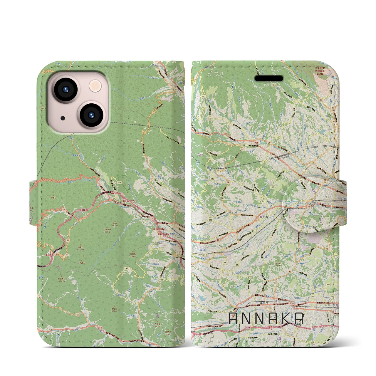 【安中(群馬県)】地図柄iPhoneケース(手帳タイプ)