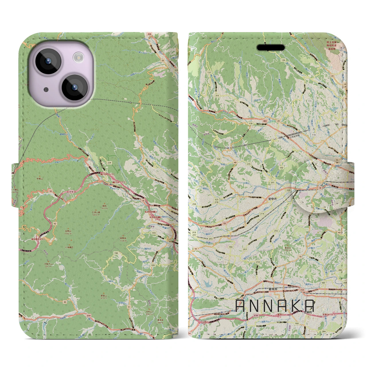 【安中(群馬県)】地図柄iPhoneケース(手帳タイプ)