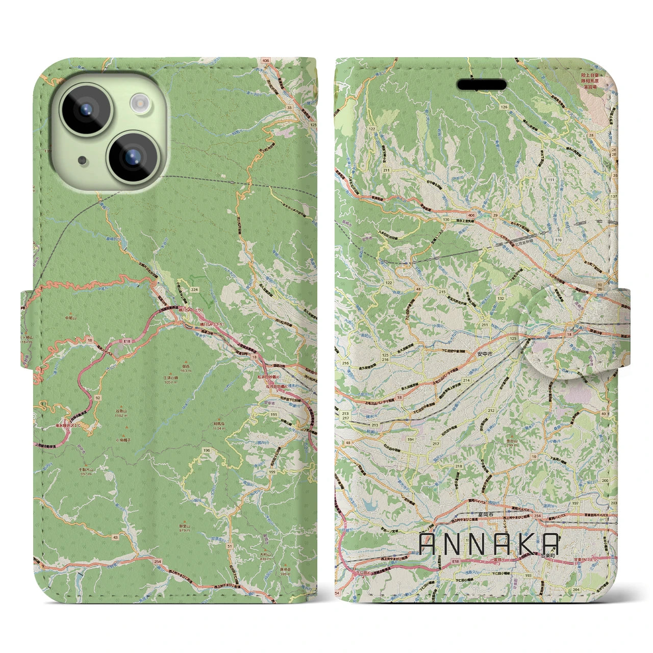 【安中(群馬県)】地図柄iPhoneケース(手帳タイプ)