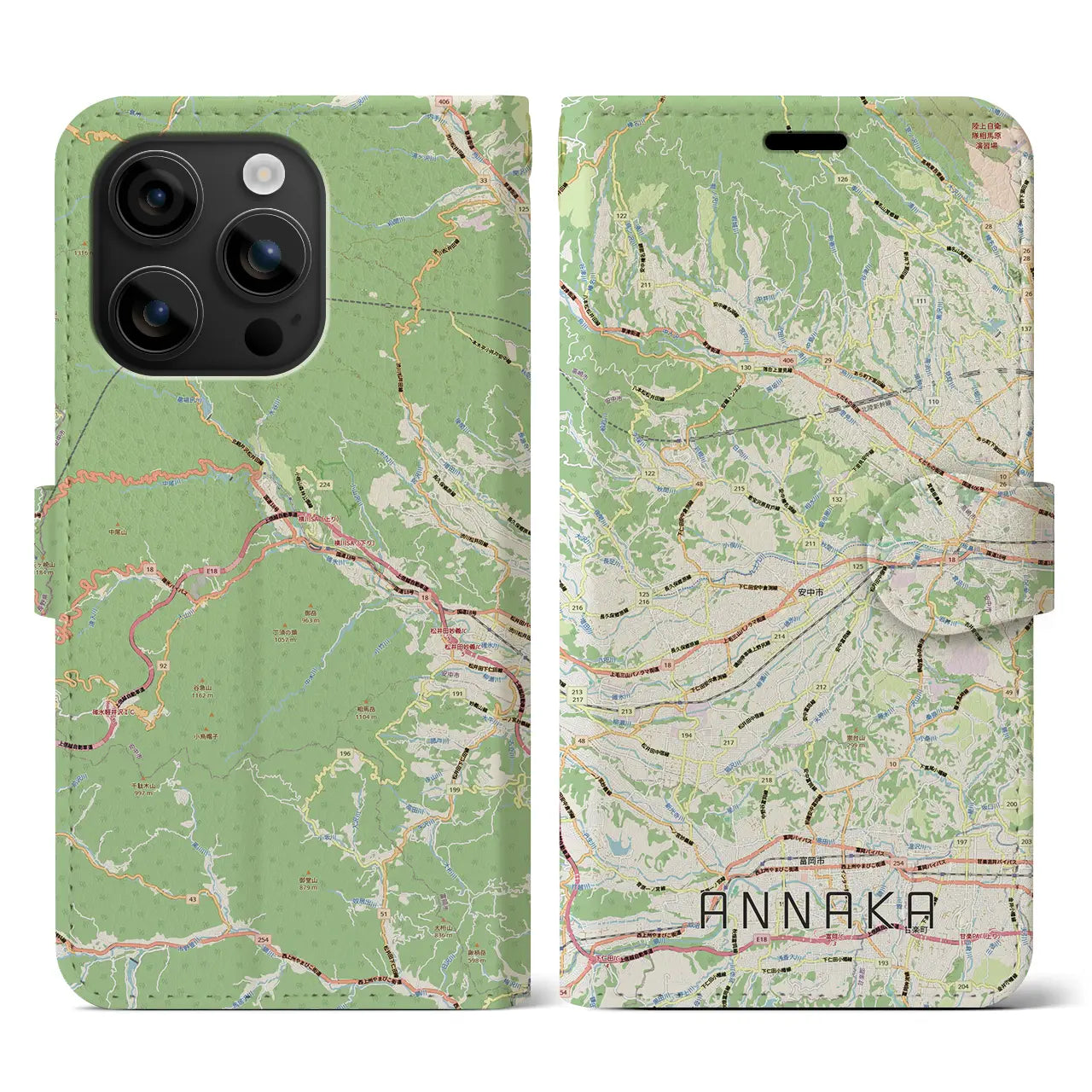 【安中(群馬県)】地図柄iPhoneケース(手帳タイプ)ナチュラル・iPhone 16 用