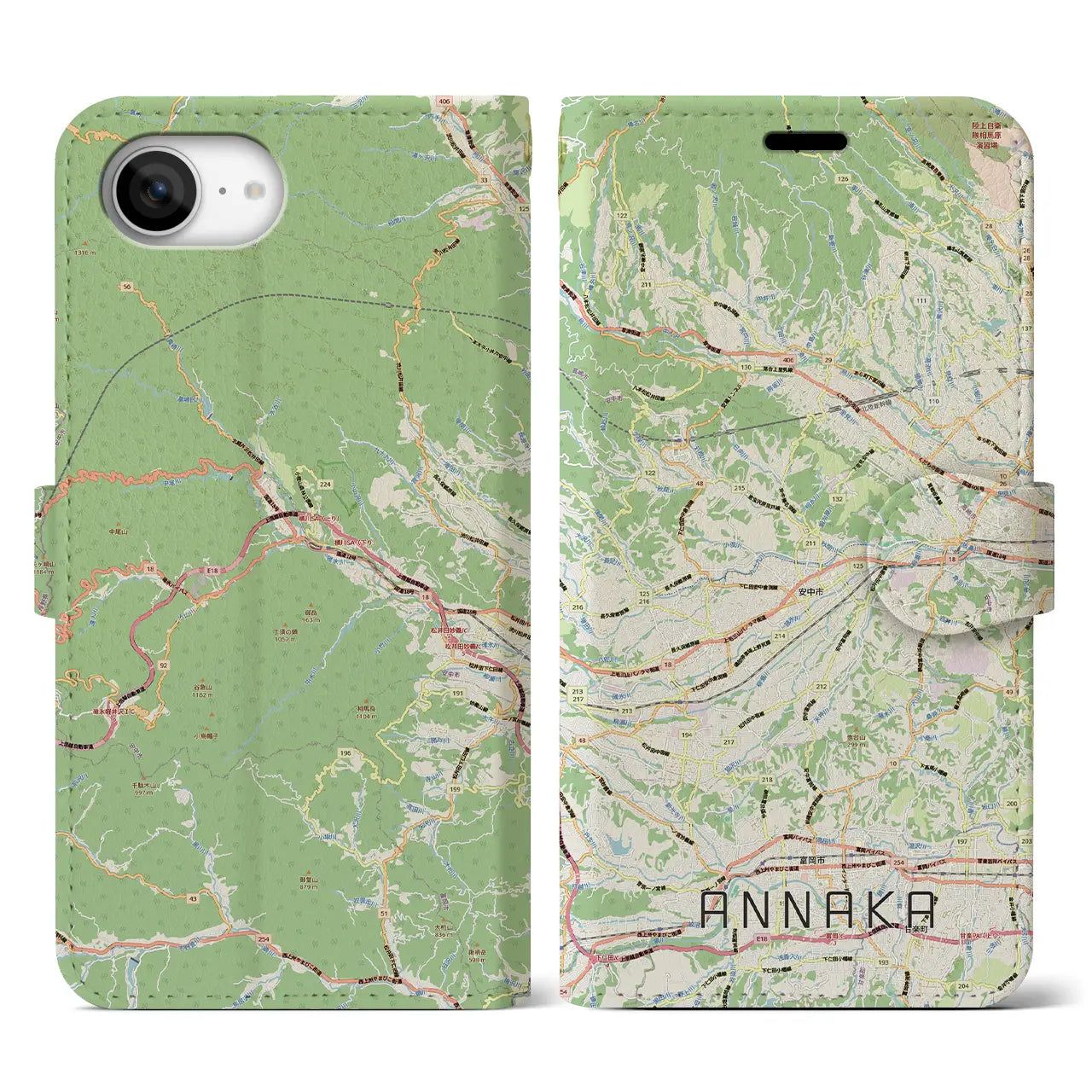 【安中(群馬県)】地図柄iPhoneケース(手帳タイプ)