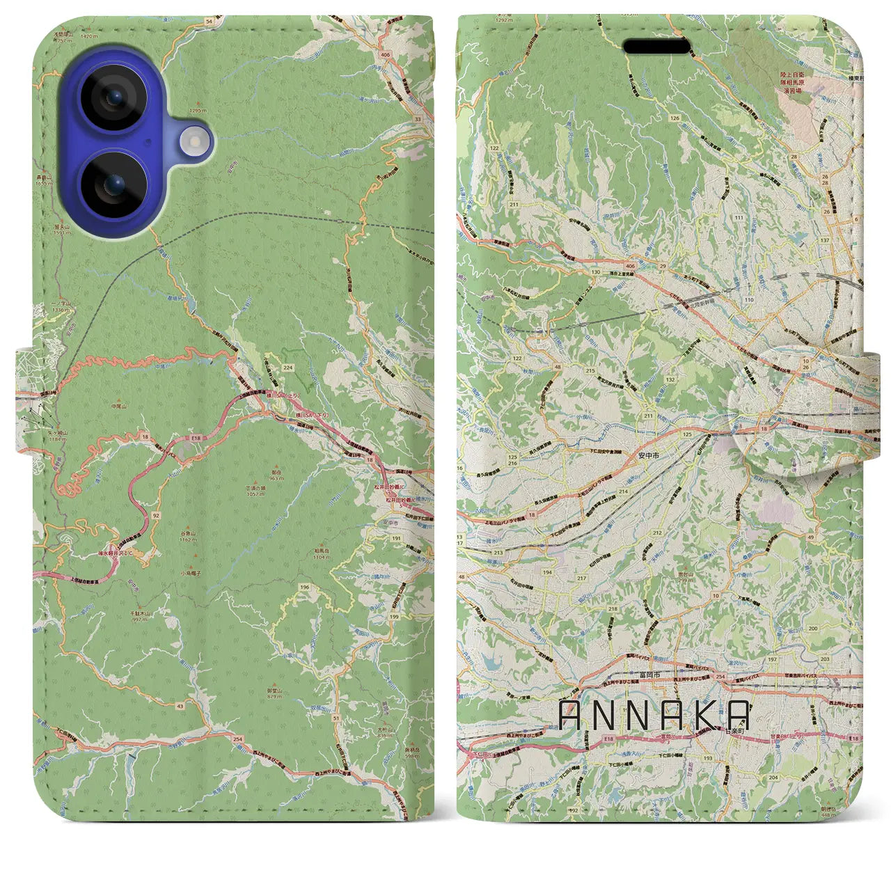 【安中(群馬県)】地図柄iPhoneケース(手帳タイプ)ナチュラル・iPhone 16 Pro Max 用