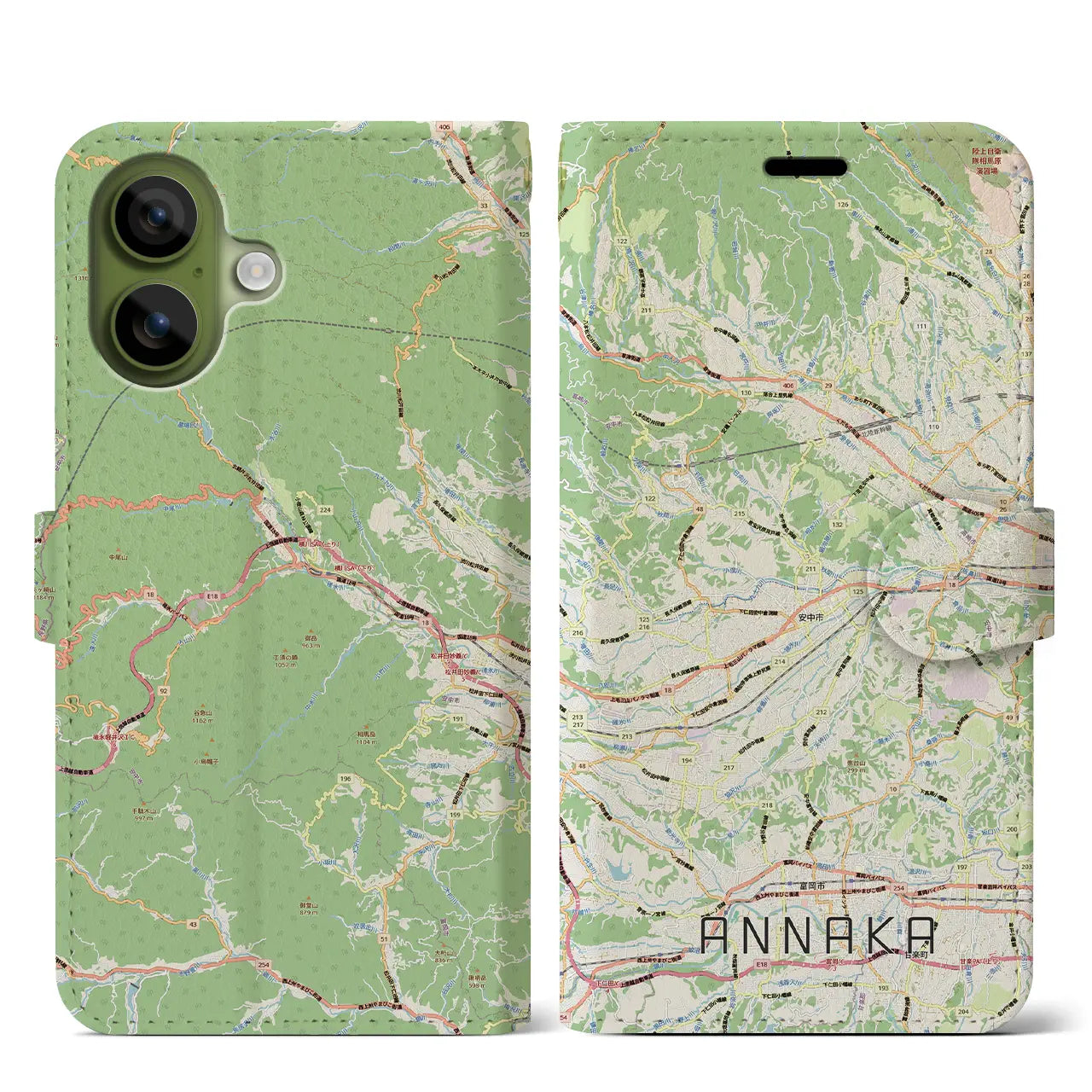 【安中(群馬県)】地図柄iPhoneケース(手帳タイプ)