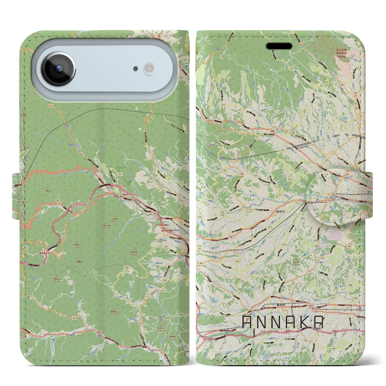 【安中(群馬県)】地図柄iPhoneケース(手帳タイプ)モノトーン・iPhone 17 Pro Max 用