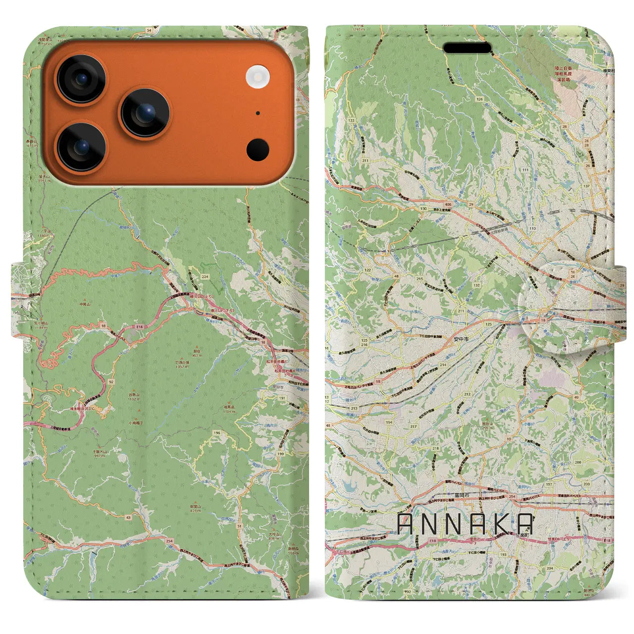 【安中(群馬県)】地図柄iPhoneケース(手帳タイプ)