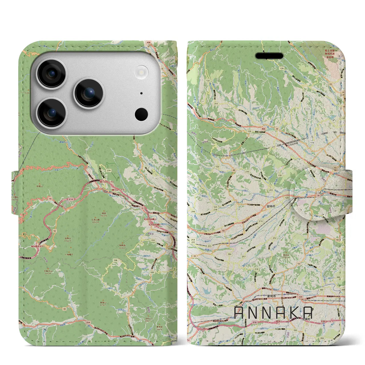 【安中(群馬県)】地図柄iPhoneケース(手帳タイプ)ナチュラル・iPhone 17 Pro Max 用