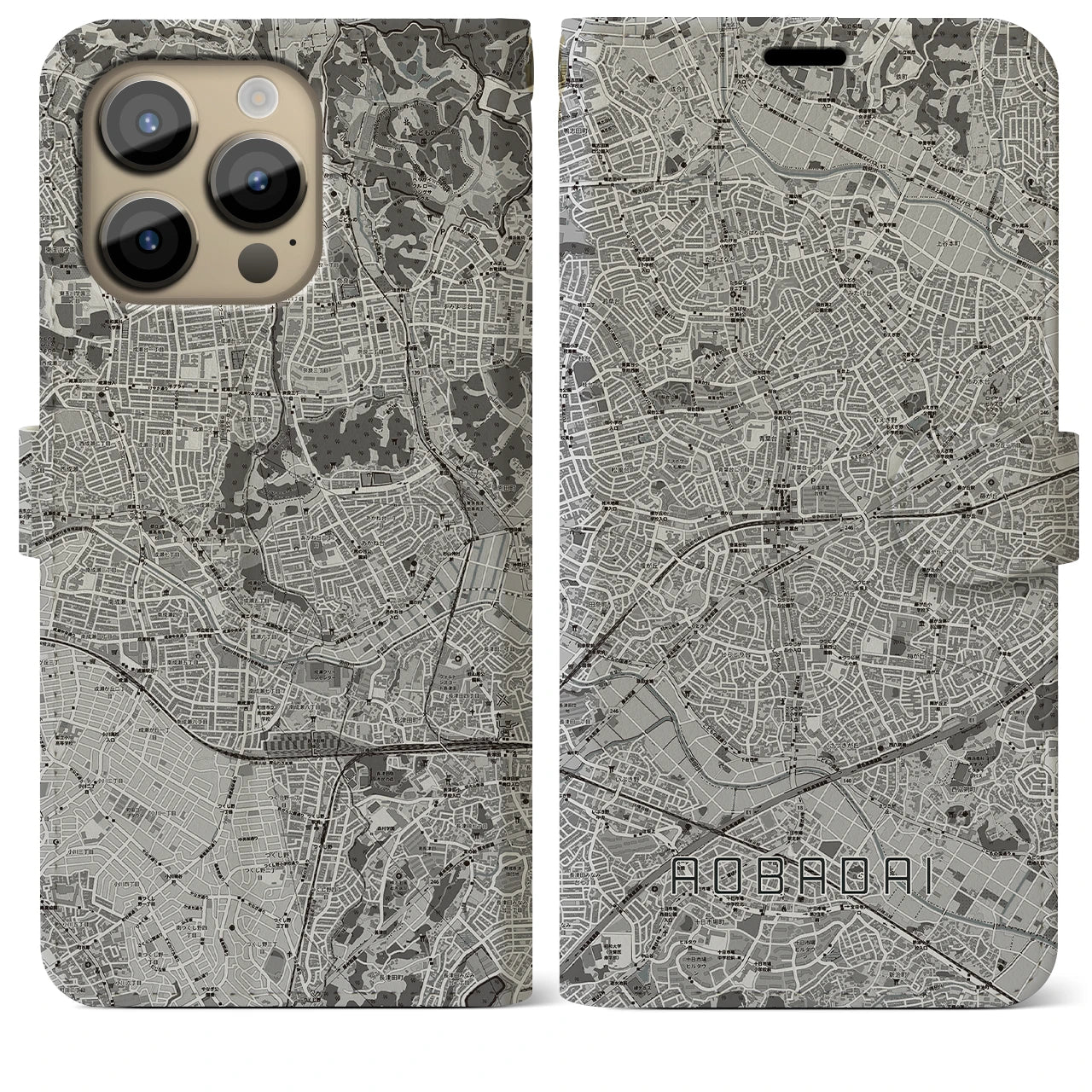 【青葉台(神奈川県)】地図柄iPhoneケース(手帳タイプ)