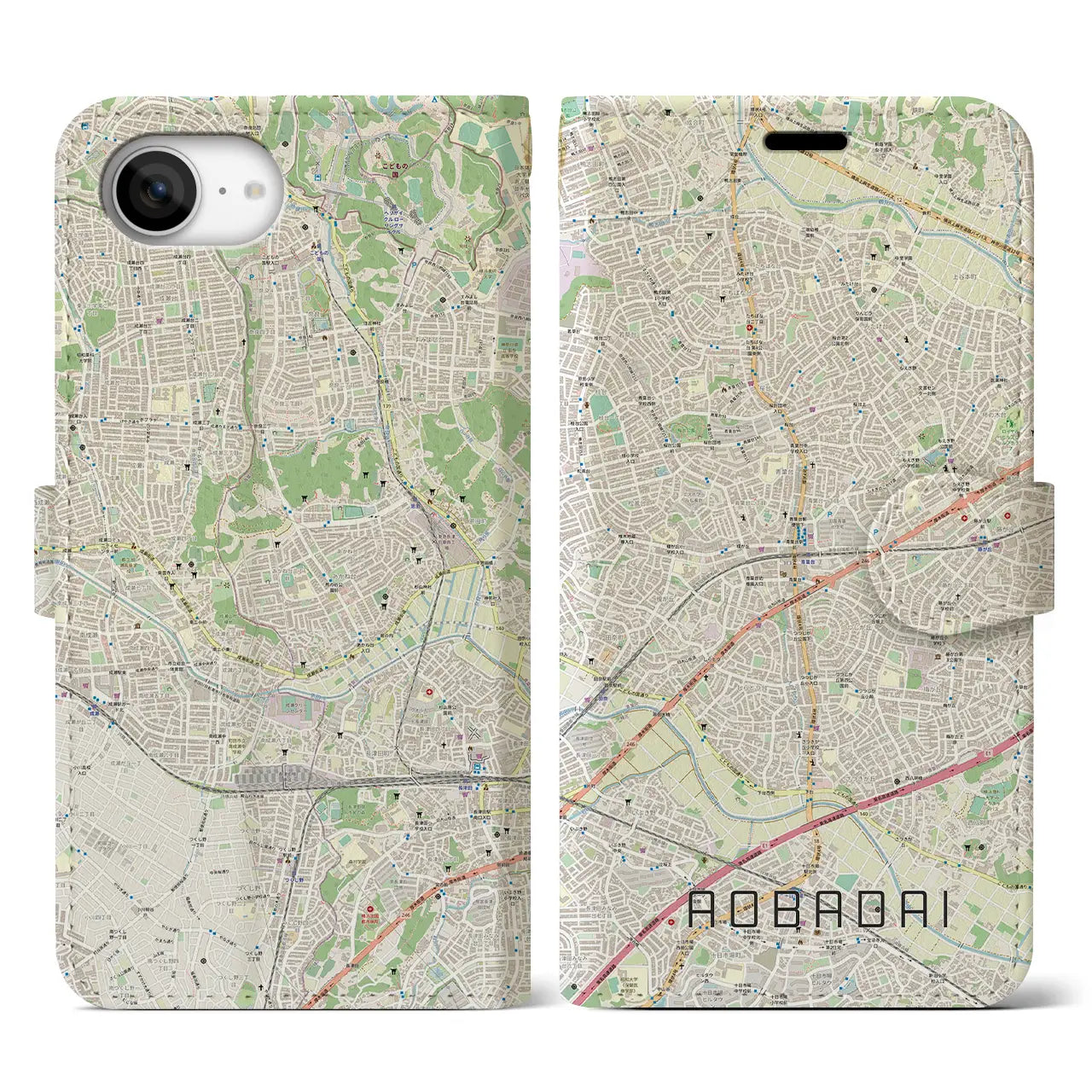 【青葉台(神奈川県)】地図柄iPhoneケース(手帳タイプ)