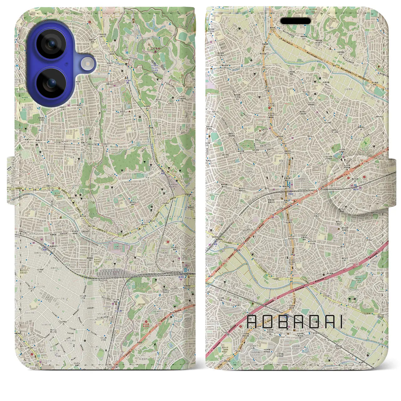 【青葉台(神奈川県)】地図柄iPhoneケース(手帳タイプ)ナチュラル・iPhone 16 Pro Max 用