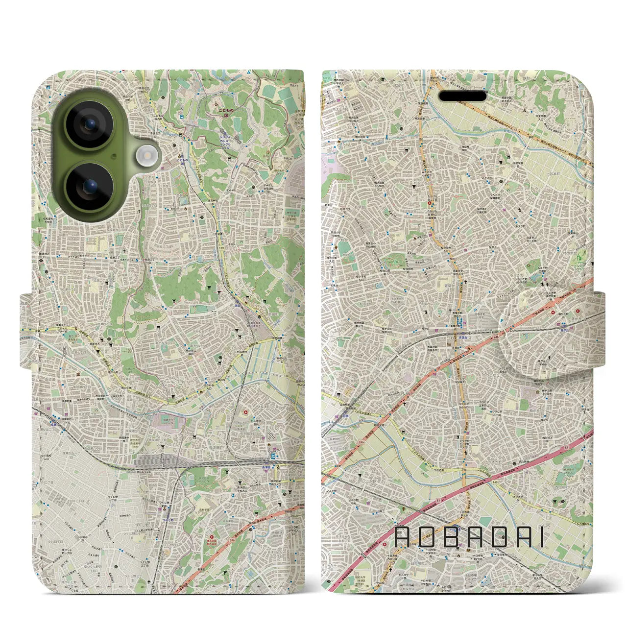 【青葉台(神奈川県)】地図柄iPhoneケース(手帳タイプ)モノトーン・iPhone 17 Pro Max 用