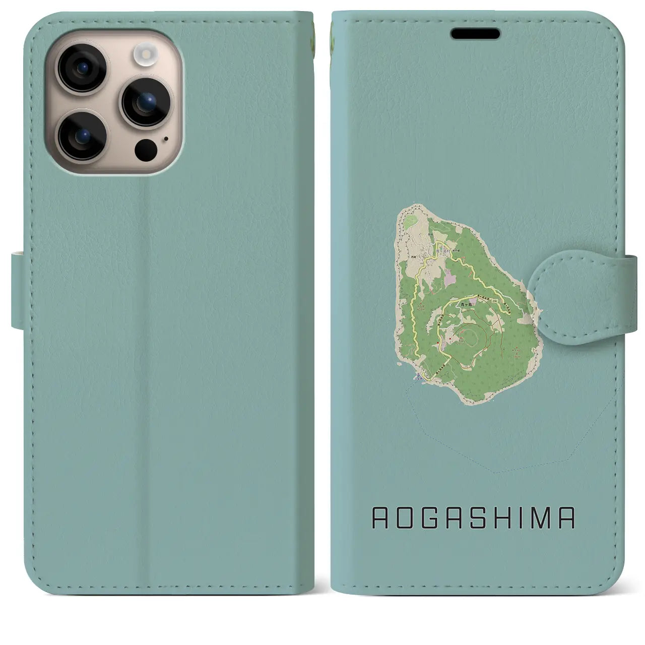 【青ヶ島(東京都)】地図柄iPhoneケース(手帳タイプ)ナチュラル・iPhone 16 Plus 用