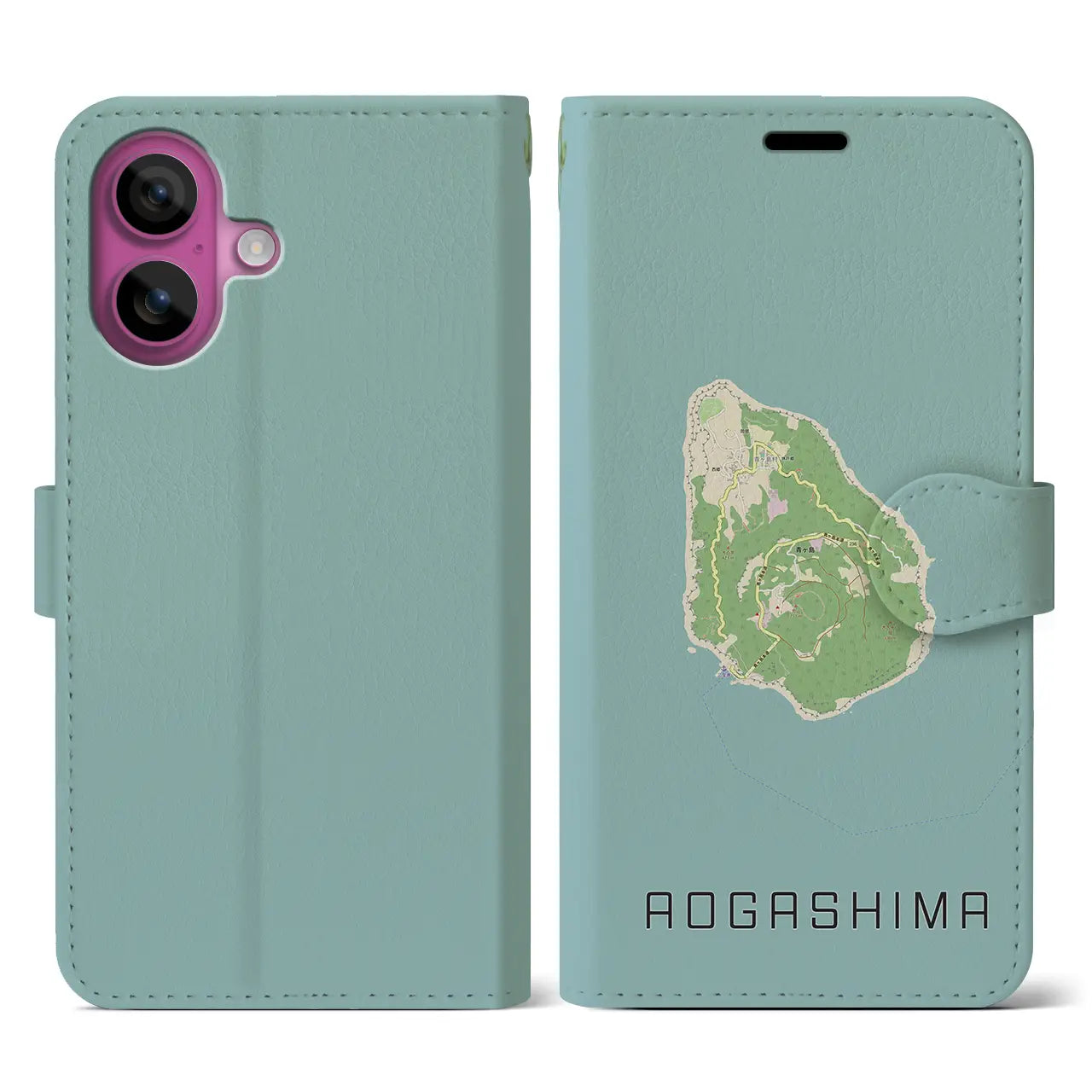 【青ヶ島(東京都)】地図柄iPhoneケース(手帳タイプ)ナチュラル・iPhone 16 Pro 用