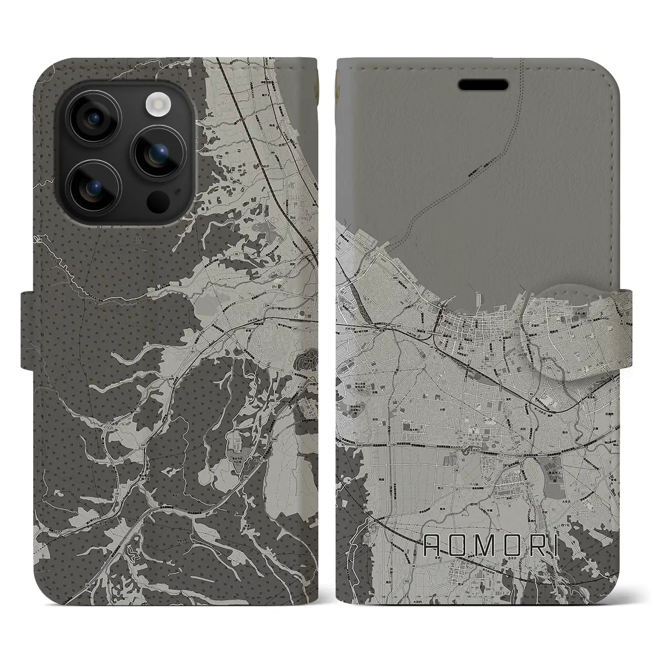 【青森2(青森県)】地図柄iPhoneケース(手帳タイプ)モノトーン・iPhone 16 用