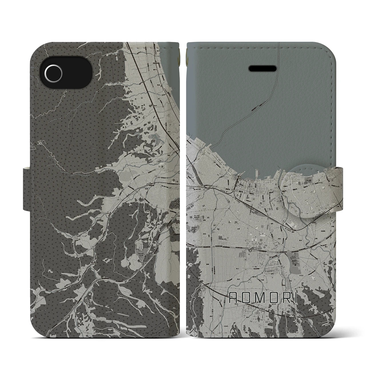 【青森2(青森県)】地図柄iPhoneケース(手帳タイプ)モノトーン・iPhone SE(第3 / 第2世代) / 8 / 7 / 6s / 6 用