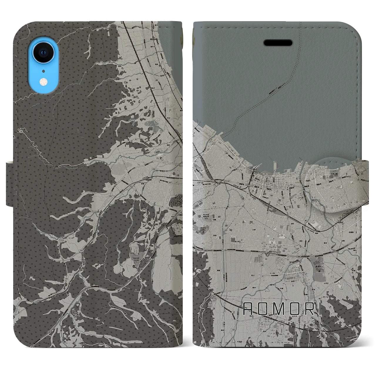 【青森2(青森県)】地図柄iPhoneケース(手帳タイプ)モノトーン・iPhone XR 用