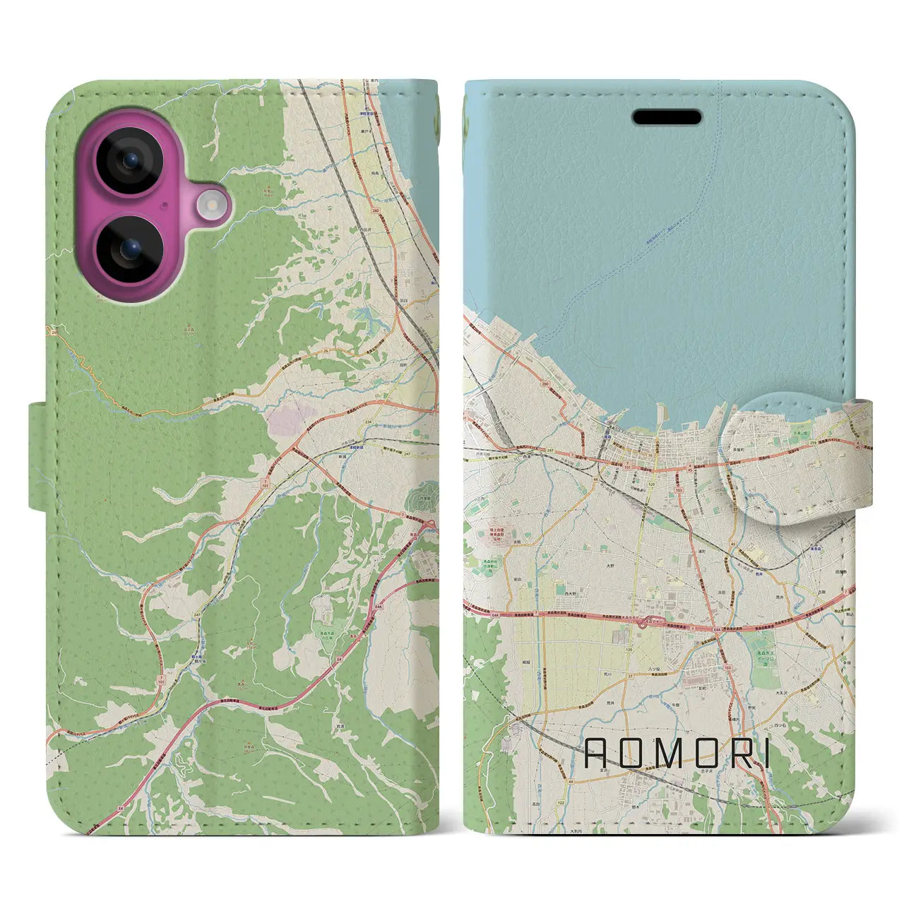 【青森2(青森県)】地図柄iPhoneケース(手帳タイプ)ナチュラル・iPhone 16 Pro 用