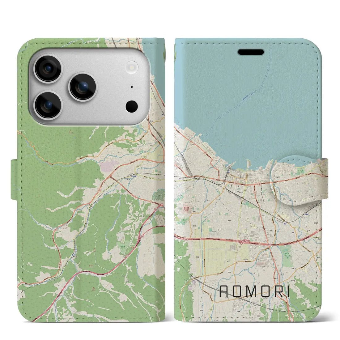 【青森2(青森県)】地図柄iPhoneケース(手帳タイプ)ナチュラル・iPhone 17 Pro Max 用