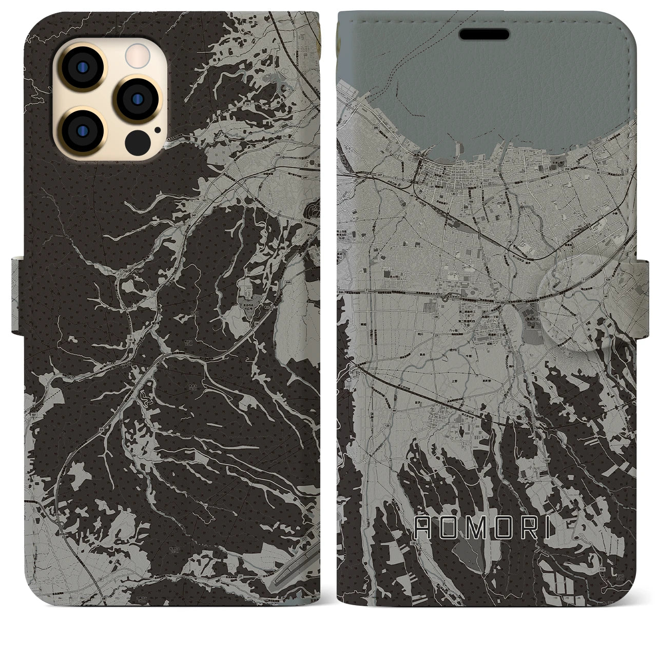 【青森(青森県)】地図柄iPhoneケース(手帳タイプ)モノトーン・iPhone 12 Pro Max 用