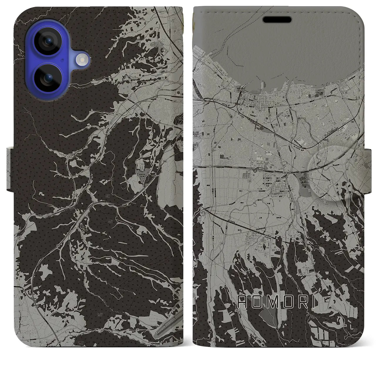 【青森(青森県)】地図柄iPhoneケース(手帳タイプ)モノトーン・iPhone 16 Pro Max 用