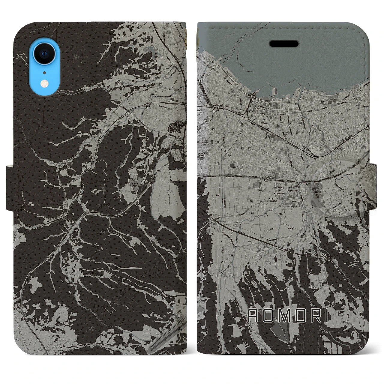 【青森(青森県)】地図柄iPhoneケース(手帳タイプ)モノトーン・iPhone XR 用