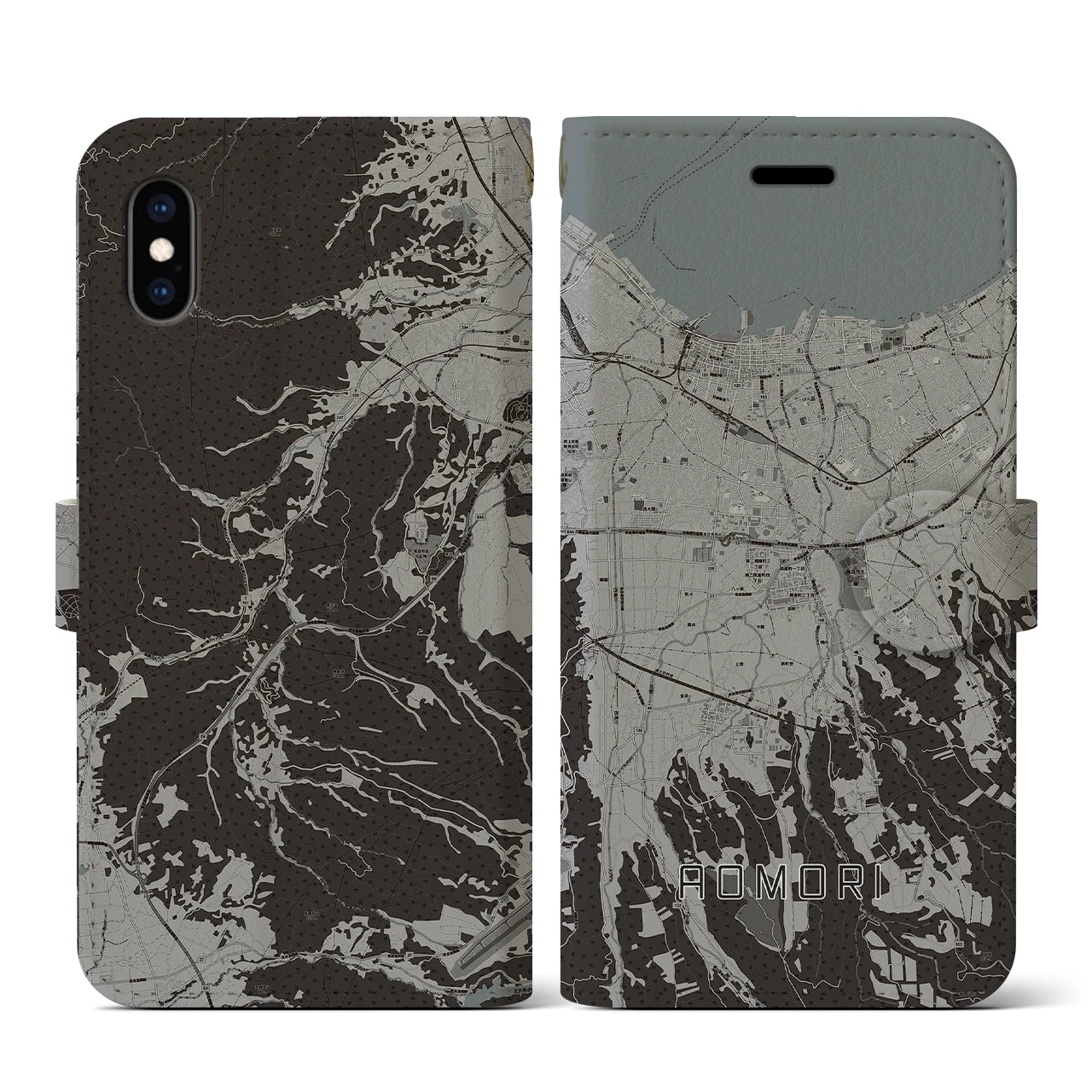 【青森(青森県)】地図柄iPhoneケース(手帳タイプ)モノトーン・iPhone XS / X 用