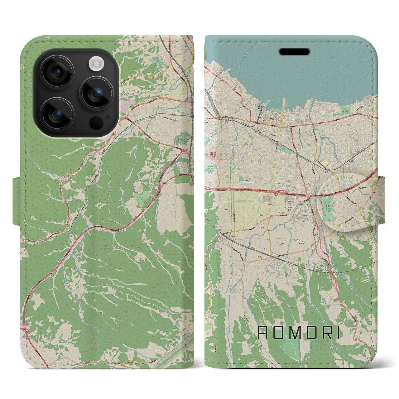 【青森(青森県)】地図柄iPhoneケース(手帳タイプ)ナチュラル・iPhone 16 用