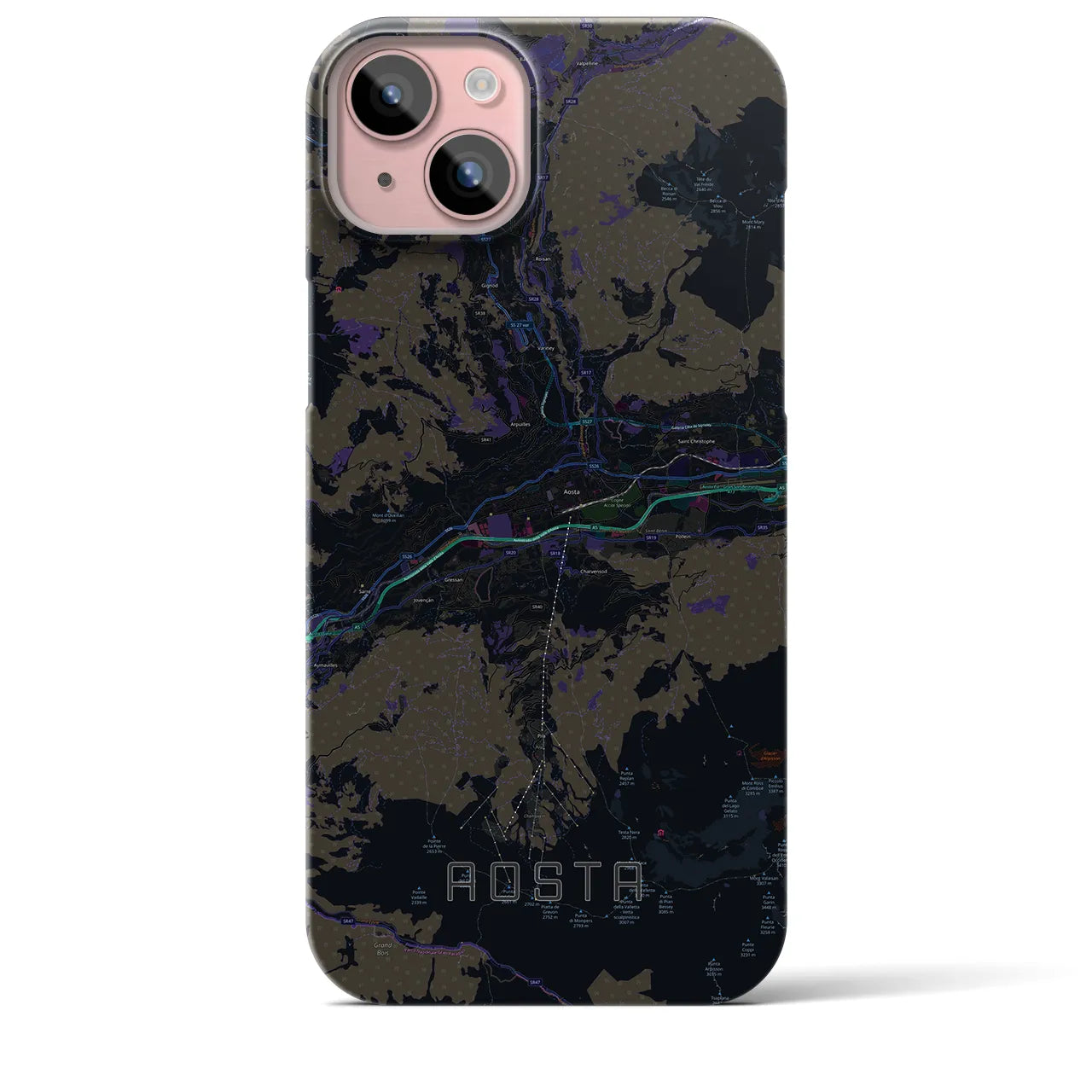 【アオスタ(イタリア)】地図柄iPhoneケース(バックカバータイプ)